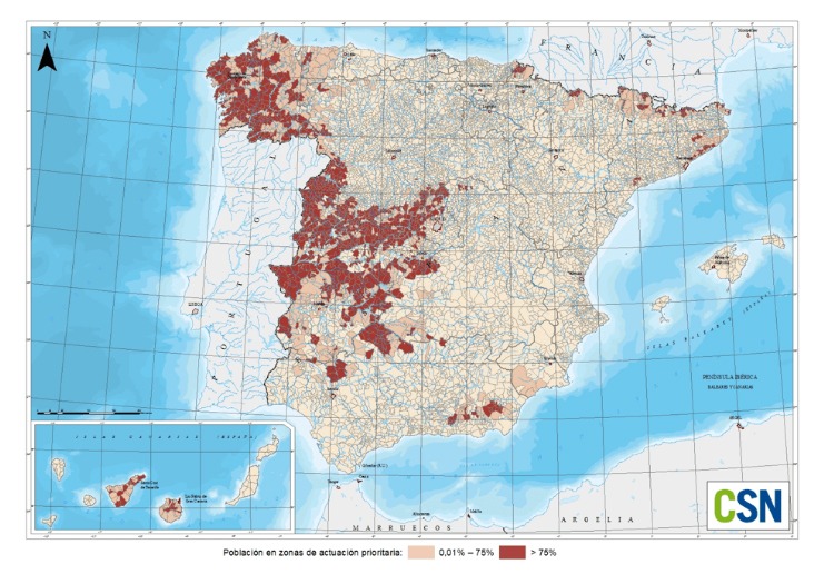 Radón por zonas geograficas en España